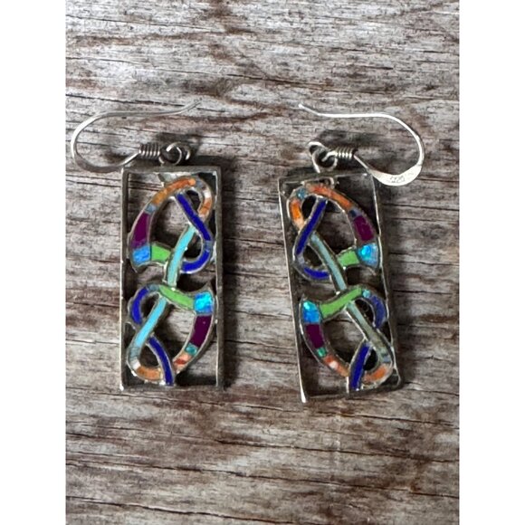 Sterling Silver Celtic Knot Dangle Earrings With Multicolor Enamel Detailing Rec - Picture 2 of 7